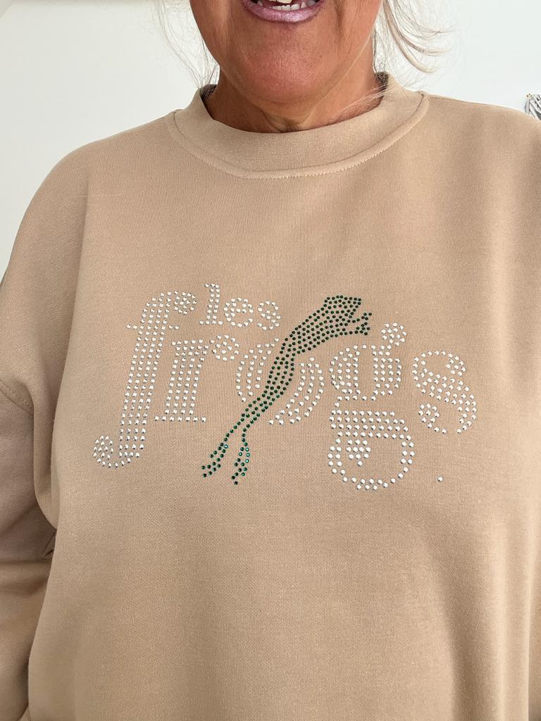 Rich beige leaping frog sweatshirt